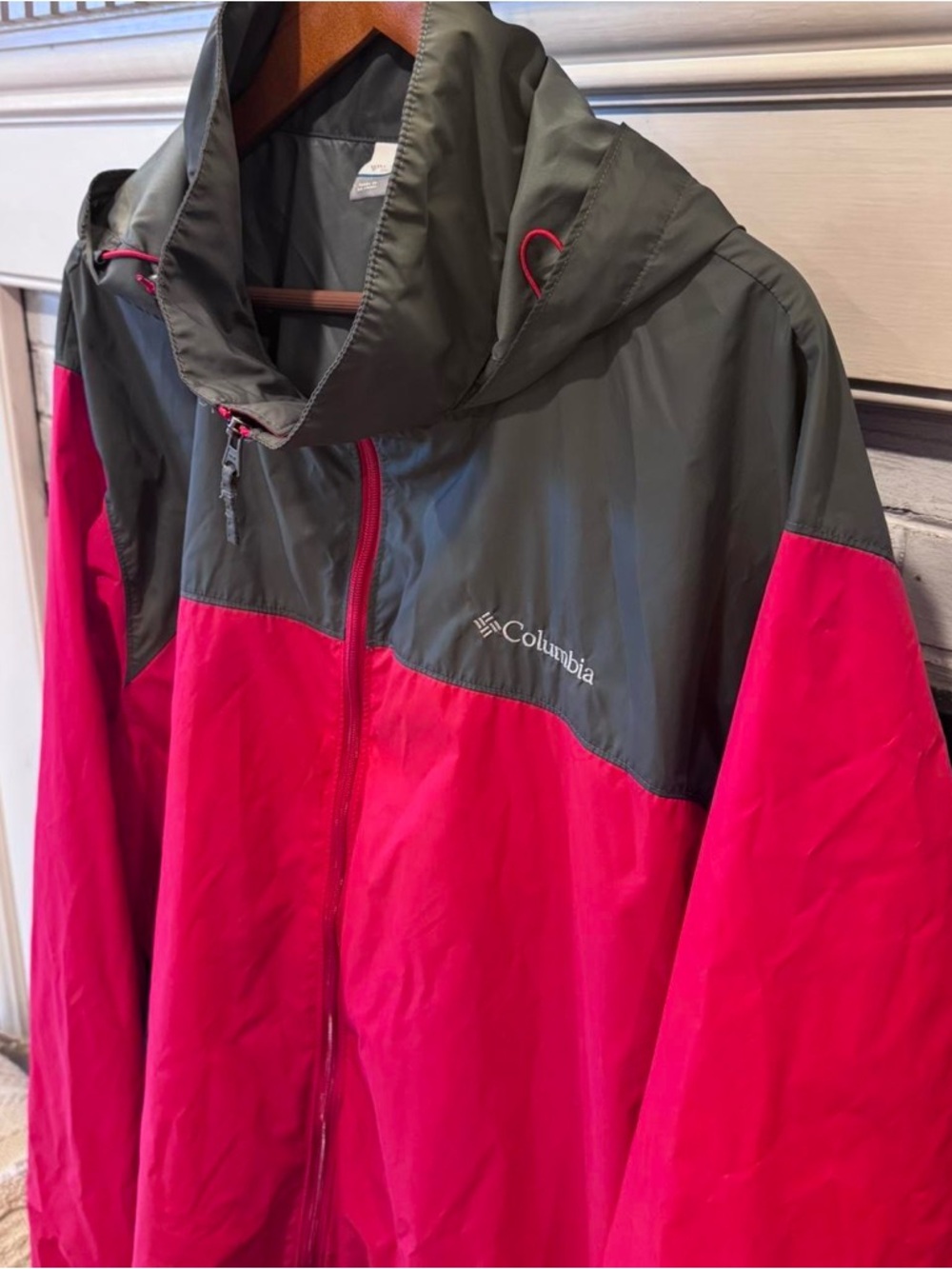 Columbia Packable Windbreaker Jacket Red Gray 3XLT Hooded - Picture 4 of 10